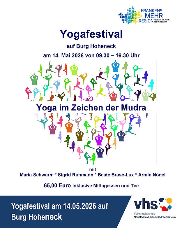 Schrift auf Bild: Yogafestival der VHS am 14.05.2026 auf Burg Hoheneck